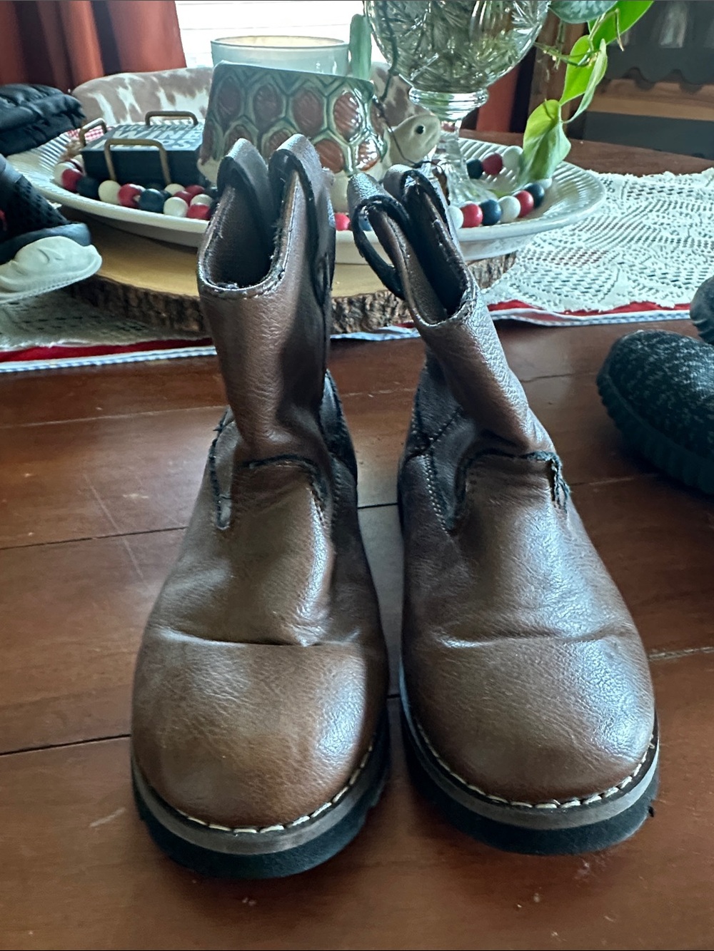 Brown Leather Pull-On Work Boots
